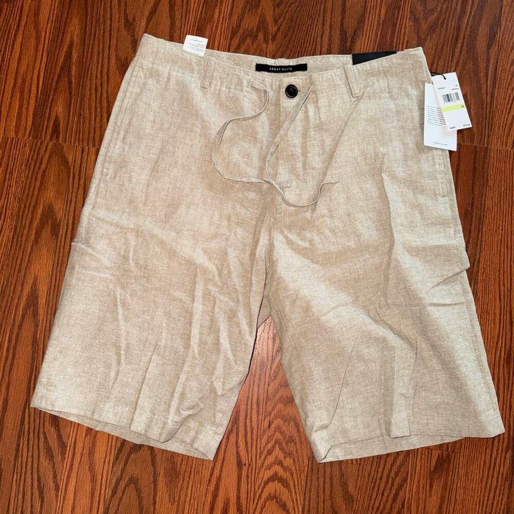 8" Flat Front Linen Cotton Natural Short Size 30